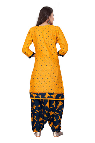 Mustard Cotton Blend Printed Ready to Wear Patiala Salwar Suit