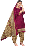 Wine Cotton Blend Printed Readymade Patiala Salwar Suit