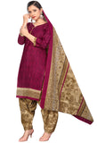 Wine Cotton Blend Printed Readymade Patiala Salwar Suit