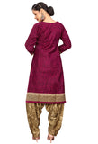 Wine Cotton Blend Printed Readymade Patiala Salwar Suit