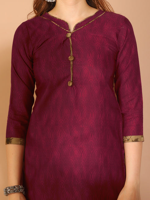 Wine Cotton Blend Printed Readymade Patiala Salwar Suit