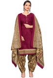 Wine Cotton Blend Printed Readymade Patiala Salwar Suit