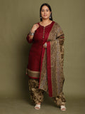 Wine Cotton Blend Printed Ready to Wear Patiala Salwar Suit