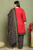 Maroon Cotton Blend Printed Plus Size Ready to Wear Patiala Salwar Suit