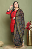 Maroon Cotton Blend Printed Plus Size Ready to Wear Patiala Salwar Suit