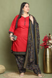 Maroon Cotton Blend Printed Ready to Wear Patiala Salwar Suit