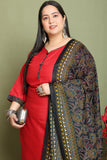 Maroon Cotton Blend Printed Plus Size Ready to Wear Patiala Salwar Suit