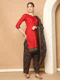 Maroon Cotton Blend Printed Readymade Patiala Salwar Suit