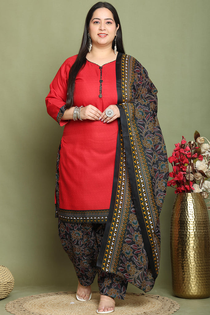 Maroon Cotton Blend Printed Ready to Wear Patiala Salwar Suit