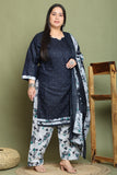 Navy Blue  Cotton Blend Printed Ready to Wear Patiala Salwar Suit