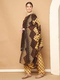 Brown Cotton Blend Printed Ready to Wear Patiala Salwar Suit