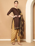 Brown Cotton Blend Printed Ready to Wear Patiala Salwar Suit