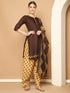Brown Cotton Blend Printed Readymade Patiala Salwar Suit