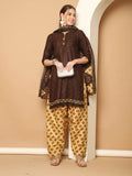 Brown Cotton Blend Printed Ready to Wear Patiala Salwar Suit