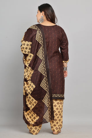 Brown Cotton Blend Printed Ready to Wear Patiala Salwar Suit