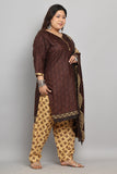 Brown Cotton Blend Printed Ready to Wear Patiala Salwar Suit