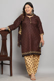 Brown Cotton Blend Printed Ready to Wear Patiala Salwar Suit