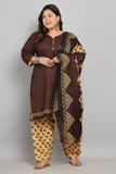 Brown Cotton Blend Printed Ready to Wear Patiala Salwar Suit