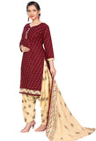 Maroon Cotton Blend Printed Readymade Patiala Salwar Suit