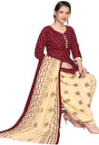 Maroon Cotton Blend Printed Readymade Patiala Salwar Suit