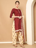 Maroon Cotton Blend Printed Ready to Wear Patiala Salwar Suit