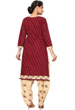 Maroon Cotton Blend Printed Readymade Patiala Salwar Suit