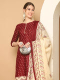 Maroon Cotton Blend Printed Ready to Wear Patiala Salwar Suit