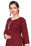 Maroon Cotton Blend Printed Readymade Patiala Salwar Suit