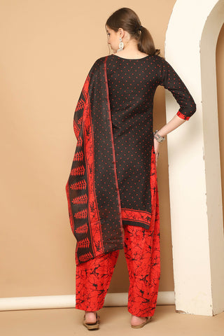 Black Cotton Blend Printed Readymade Patiala Salwar Suit