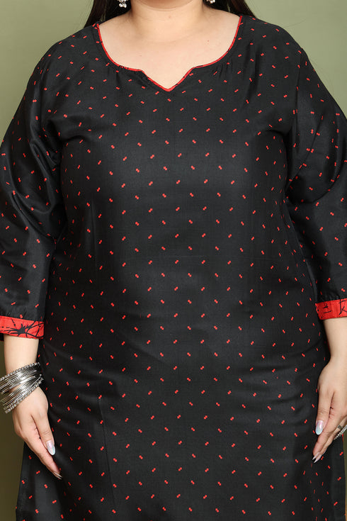 Black Cotton Blend Printed Plus Size Ready to Wear Patiala Salwar Suit