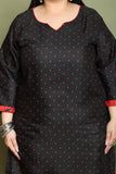 Black Cotton Blend Printed Plus Size Ready to Wear Patiala Salwar Suit