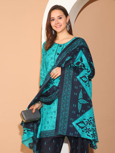 Rama Green Cotton Blend Printed Plus Size Ready to Wear Patiala Salwar Suit