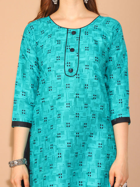 Rama Green Cotton Blend Printed Plus Size Ready to Wear Patiala Salwar Suit