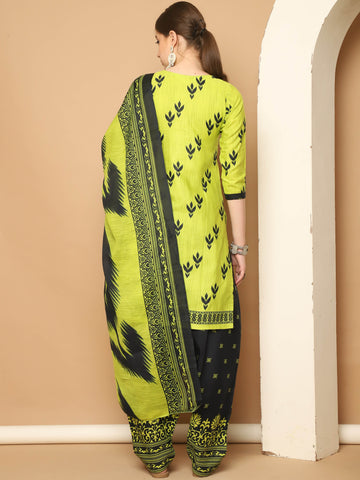 Neon Yellow Cotton Blend Printed Readymade Patiala Salwar Suit