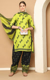 Neon Yellow Cotton Blend Printed Ready to Wear Patiala Salwar Suit