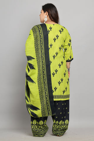 Neon Yellow Cotton Blend Printed Ready to Wear Patiala Salwar Suit