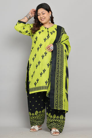 Neon Yellow Cotton Blend Printed Ready to Wear Patiala Salwar Suit