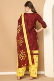 Maroon Cotton Blend Printed Readymade Patiala Salwar Suit