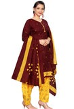 Maroon Cotton Blend Printed Readymade Patiala Salwar Suit