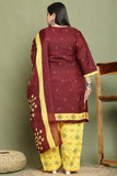 Maroon Cotton Blend Printed Ready to Wear Patiala Salwar Suit