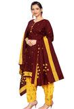 Maroon Cotton Blend Printed Readymade Patiala Salwar Suit