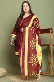 Maroon Cotton Blend Printed Ready to Wear Patiala Salwar Suit