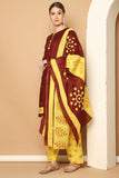 Maroon Cotton Blend Printed Readymade Patiala Salwar Suit