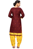 Maroon Cotton Blend Printed Readymade Patiala Salwar Suit