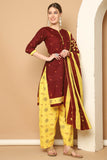 Maroon Cotton Blend Printed Readymade Patiala Salwar Suit