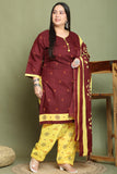 Maroon Cotton Blend Printed Ready to Wear Patiala Salwar Suit