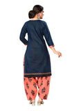 Blue Cotton Blend Printed Ready to Wear Patiala Salwar Suit