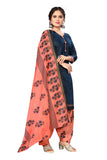 Blue Cotton Blend Printed Ready to Wear Patiala Salwar Suit