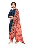 Blue Cotton Blend Printed Ready to Wear Patiala Salwar Suit