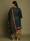 Green Cotton Blend Printed Plus Size Ready to Wear Patiala Salwar Suit